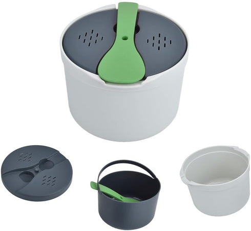Microwave Rice Cooker Steamer, 2 L Microwave Cookware Set for Rice, Pasta, Vegetables, Non-Stick (Green)