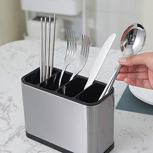 KESOL Kitchen Utensil Holder, Stainless Steel Utensil Drying Rack Flatware Holder Sinkware Caddy Countertop Organizer with 4 Divided Compartments, Rust Proof by KESOL