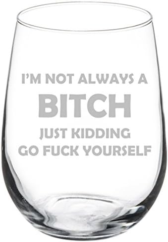 MIP Funny Wine Glass Goblet - I'm Not Always A B*tch Just Kidding (17 oz Stemless)