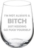 MIP Funny Wine Glass Goblet - I'm Not Always A B*tch Just Kidding (17 oz Stemless)
