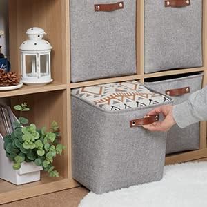HNZIGE Fabric Storage Cubes Baskets, Set of 4 Foldable Storage Bins with Handles for Organizing, Gray