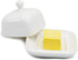 NAGU Mini Square Butter Dish with Lid, White Porcelain Domed Cheese Dish with Handle for Countertop Serving