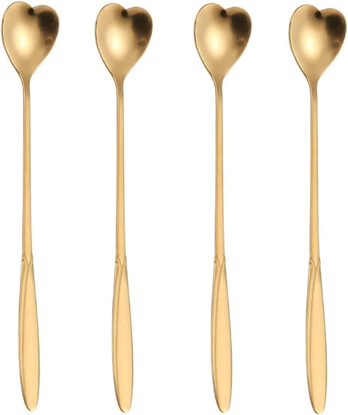 16 Pieces Gold Heart Shaped Spoon Set, 7 Inch Stainless Steel Coffee Teaspoons for Stirring Ice Cream