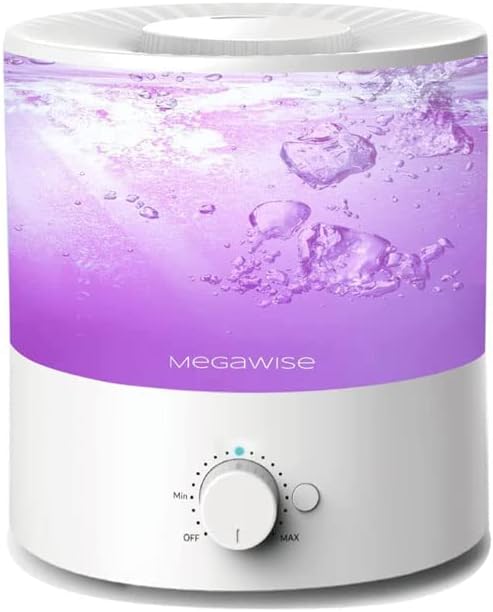 Megawise Cool Mist Humidifier with 2L Capacity, Top Refill Design, High Mist Output, 7 Color Night Light
