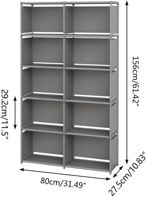 MOYIPIN 10-Grid Bookshelves, Assembled Storage Rack, Bedroom Living Room Vertical Cabinet Bookshelf, Double Row