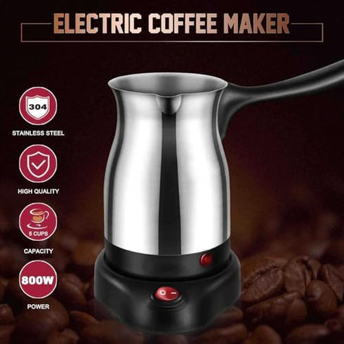 Turkish Coffee Pot, 0.6 L 600W Electric Turkish Coffee Maker, Stainless Steel, 5 to 6 Cup Capacity