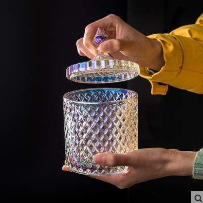 1PCS 300ml/10oz Empty Cylindrical Diamond Crystal Glass Candy Dish, Storage Container with Caps