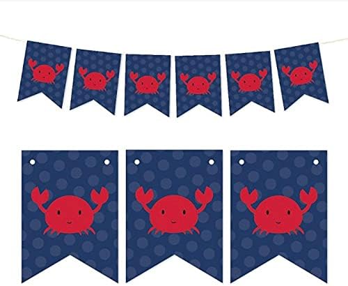 Andaz Press Hanging Pennant Party Banner with String, Nautical Crab, 9-Feet, 1-Set,