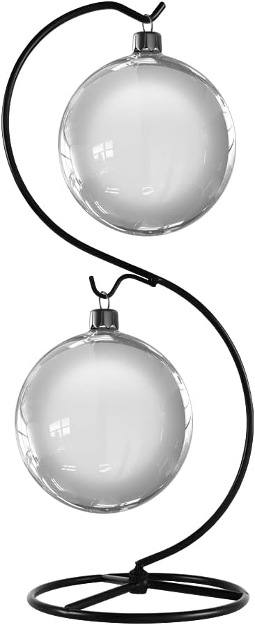 13 Inch Globe(5inch), (1, 13.8x5"Black) Unique Ornament Display Stand, Black Metal Ornament Hanger Stand, S-type Two
