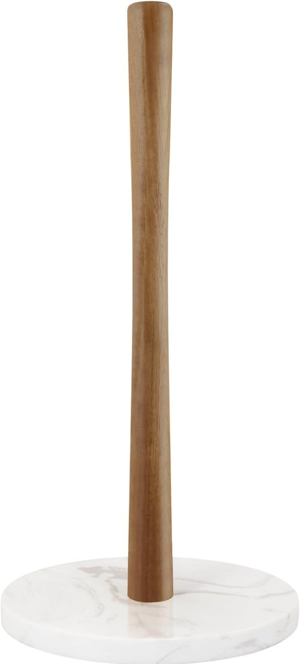 Buruis Wood Paper Towel Holder, Marble Base Decorative Countertop Stand for Kitchen and Bathroom
