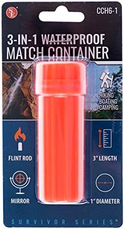 3-in-1 Orange Waterproof Match Storage Box with Firestarter Flint by SE