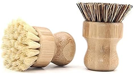 Lokusel 2 Pcs Palm Pot Brush,Bamboo Dish Brush Natural Scrub Brush Coconut Bristles Pot Brushes Dish Scrubber Cleaning