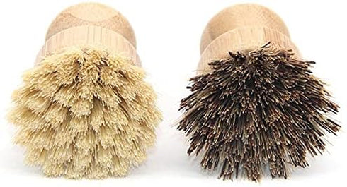 Lokusel 2 Pcs Palm Pot Brush,Bamboo Dish Brush Natural Scrub Brush Coconut Bristles Pot Brushes Dish Scrubber Cleaning