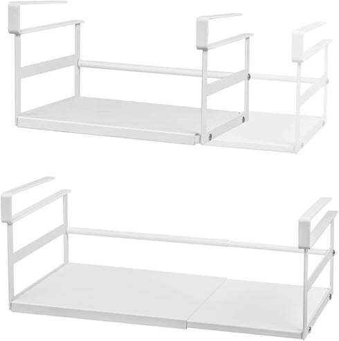 Expandable Under Shelf Storage Basket, 2 Pack Hanging Baskets for Kitchen Pantry and Desk Counter, White