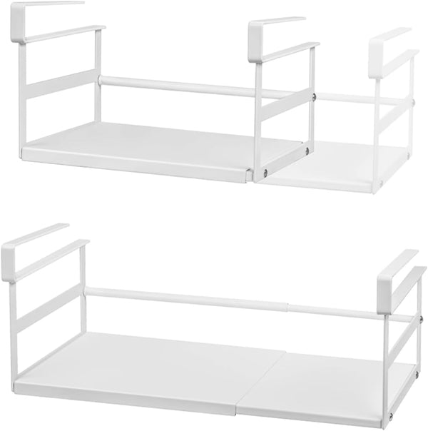 Expandable Under Shelf Storage Basket, 2 Pack Hanging Baskets for Kitchen Pantry and Desk Counter, White