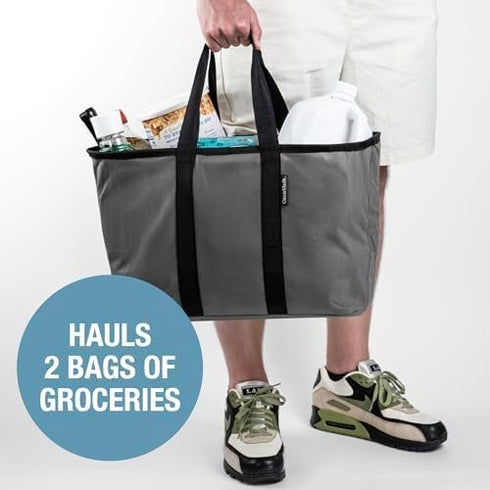 CleverMade 30L 30 lb EcoBasket Collapsible Tote Basket Reusable Grocery Tote That Stands Upright, Foldable Shopping