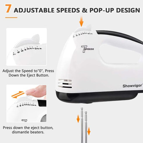 Handmixer Electric Handheld - 7 Speed Portable Kitchen Mixer with 5 Stainless Steel Accessories for Whipping Mixing