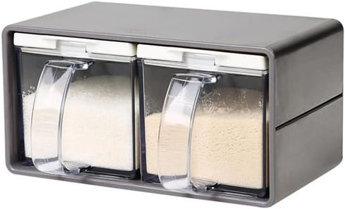 MARWENSED 3 (2 Salt Container With Lid And Spoon, Clear Seasoning Rack Spice Pots, Piece Seasoning Box For Home Kitchen