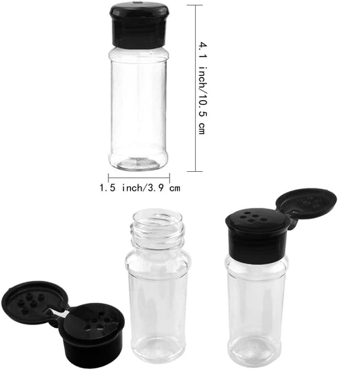 3 OZ Plastic Spice Jars Bottles with Black Sifter Caps Seasoning Jars Set Shaker Lids for Condiment Storing Spice by SaktopDeco