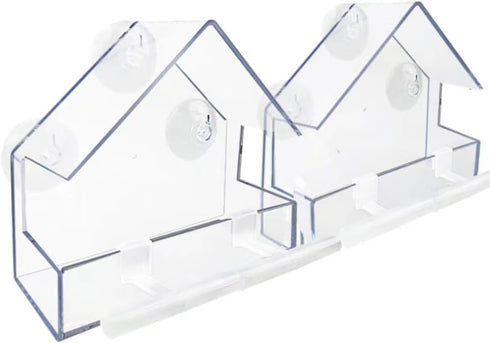 Window Bird Feeder 2 Pack, Small Acrylic Feeder with Strong Suction Cups and Drain Holes