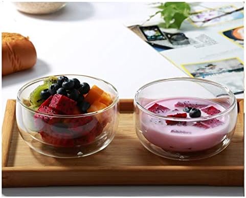 High Temperature Resistant Double Layer Glass Bowl, Borosilicate Heat-Resistant Transparent Fruit Salad Bowl (250ml)