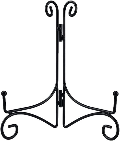Black Iron Plate Stand, 6 Inch Holder for Displaying Small Metal Plates, Cookbooks, Picture Frames, and Photos (1 Pack)