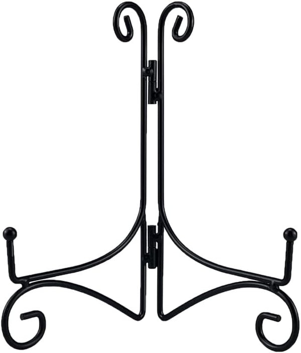 Black Iron Plate Stand, 6 Inch Holder for Displaying Small Metal Plates, Cookbooks, Picture Frames, and Photos (1 Pack)