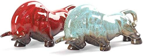 Wall Street Bull Arts Statues, Exquisite Ceramic Fortune Bulls Figurines for Home & Office Tabletop Decor