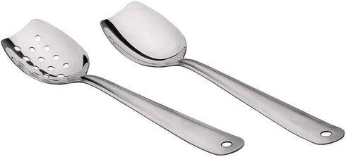 IMEEA Flat Bottom Serving Spoon, 10-Inch Slotted Spoon, Set of 2 in 18/8 Stainless Steel