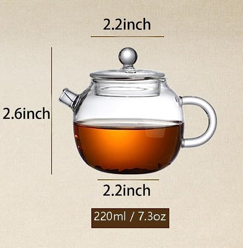 123Arts Mini Tea Pot, Teapot, Glass Teapot, Clear Teapot, Small Teapot for One Person Use,220ml/7.3oz