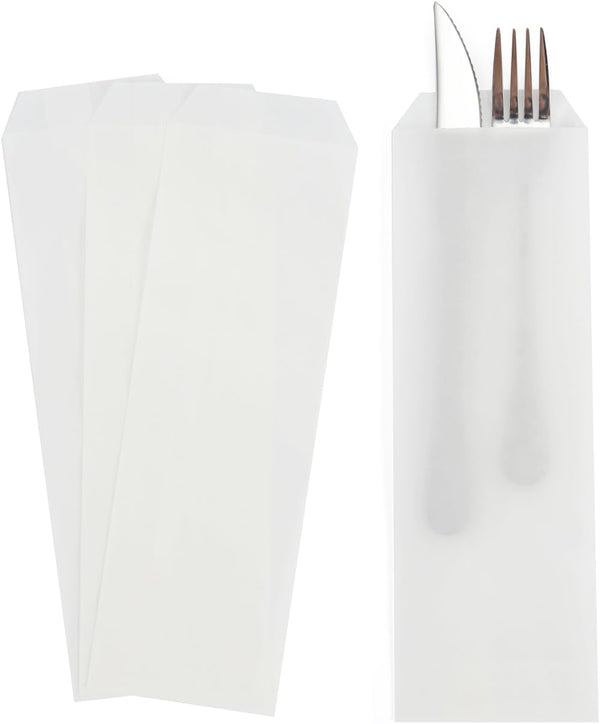 Volanic 100 Pcs Semi-Transparent Glassine Waxed Paper Bags for Kitchen Cutlery, Wedding Party Tableware