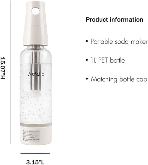 Portable Sparkling Water Maker, Stainless Soda Maker for Home and Outdoor Use, 10PCS Cylinders, 1L PET Bottle
