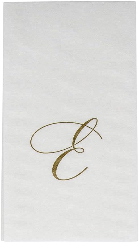 Caspari Pack of 24 White Pearl Paper Linen Guest Towels, Monogram Initial