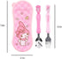 Cute Pink Melody Fork and Spoon Set - Flatware with Case, Tableware Set with Cute Figure, Medium Size