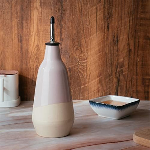400ml, 9" 3" Gute Cruet Ceramic Olive Oil & Vinegar Carafe - Perfect Home Decor Gift - H x W Pink Bottle with Pourers