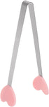 Mini Food Tongs 5.3" Heart Shape Stainless Steel with Silicone Tips, Small Cooking Tongs for Grilling and BBQ (Pink)