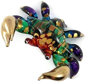 Tiny 2?" Multicolor Gold Sea Crab Figurine, Miniature Hand Blown Painted Glass, Cute Colorful Collectible