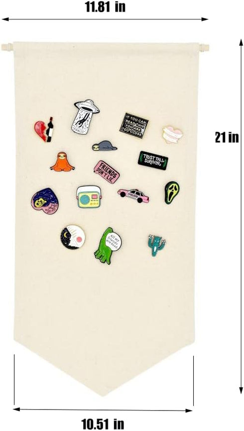 Wall Hanging Brooch Jewelry Storage Case, Canvas Display Stand for Enamel Pins, Earrings, Necklace Organizer