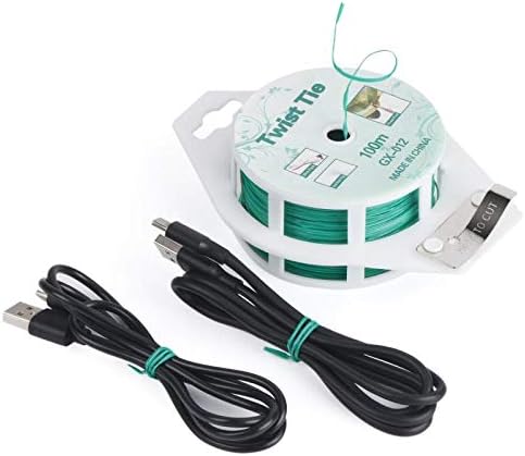 YDSL 328ft (100m) Twist Ties, Green Garden Plant Ties with Cutter for Gardening and Office Organization