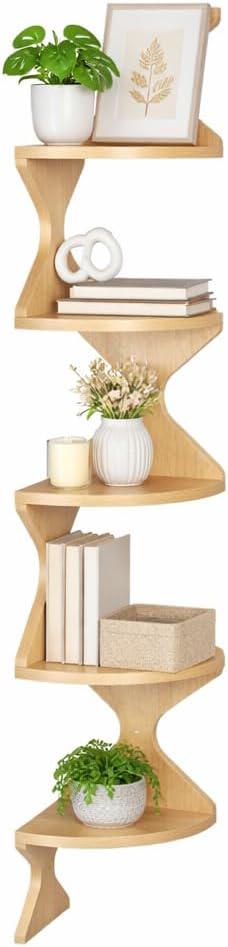 5 5 Zigzag Corner Shelf, Wood Corner Wall Shelf, Tier Floating Corner Shelves for Small Space Storage, Corner Bookcase