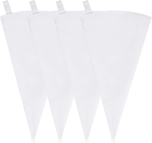 4 Pack Reusable Canvas Cloth Piping Bags, 12 Inch Tipless Icing Bags for Cake Decorating and Baking (White)
