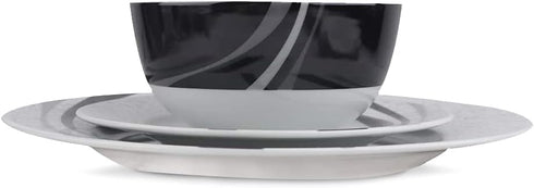 18-Piece Set, 6, Amazon Basics Complete Kitchen Dinnerware Microwave and Dishwasher Safe, Plates, Dishes, Bowls, Swirl
