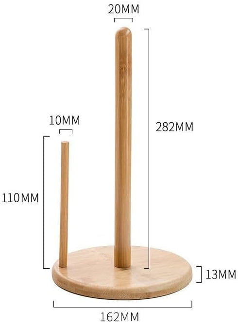 Wood Paper Towel Holder, Wooden Paper Towel Holder Countertop with Wooden Base, Kitchen Roll Holder Paper Towel Stand Countertop & Roll Organizer for Table, Free-Standing Kitchen Roll Holder