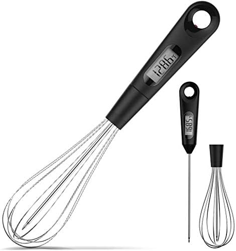 2 in 1 Stainless Steel Whisk and Instant Thermometer Probe - 12 inch for Cooking, Candy, Yogurt, and Cake
