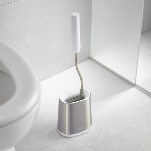 Slimline Set, Joseph Joseph Flex Lite Silicone Toilet Brush with Holder Flexible Head, drip, Anti-Clog deep Clean