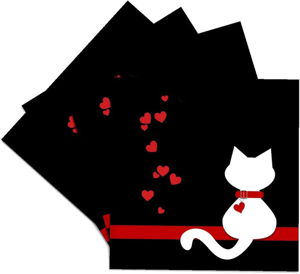 3dRose cst_164792_3 Pet Lovers Ceramic Tile Coasters, Set of 4 Red Hearts White Kitty Cat
