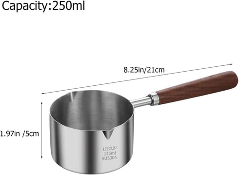 250ML Stainless Steel Sauce Pan with Double Spout for Home Kitchen Cooking