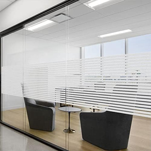 LEMON CLOUD Self-Adhesive Privacy Window Film, No-Glue Static Cling Stripe Pattern, 17.5 x 78.7 Inch