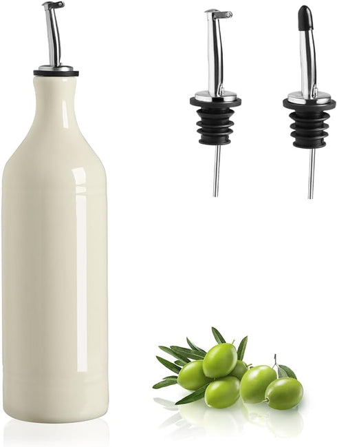 Sweejar Large Ceramic Olive Oil Dispenser Bottle, Opaque Oil Cruet for Oil, Vinegar, 24 Fl Oz, Beige
