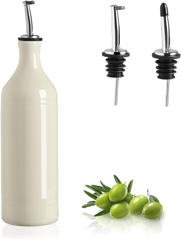 Sweejar Large Ceramic Olive Oil Dispenser Bottle, Opaque Oil Cruet for Oil, Vinegar, 24 Fl Oz, Beige